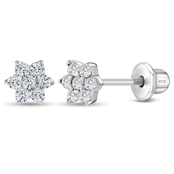 Sterling Silver CZ Flower Kids Earrings Ages 0-10 Barthau Jewellers Stouffville, ON