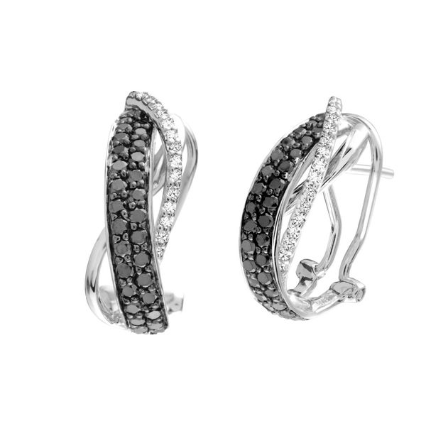 Sterling Silver Black & White Cubic Zirocnia Half Hoop Earrings Barthau Jewellers Stouffville, ON