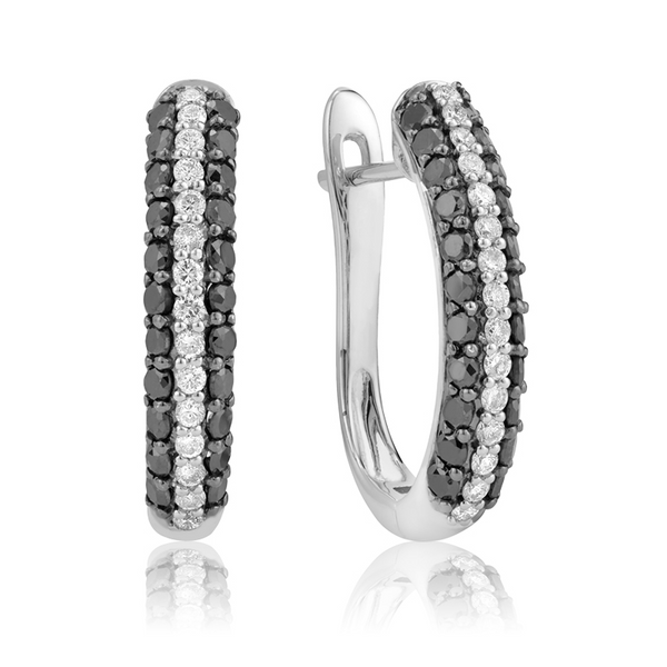 Sterling Silver Black & White Cubic Zirconia  Hoop Earrings Barthau Jewellers Stouffville, ON