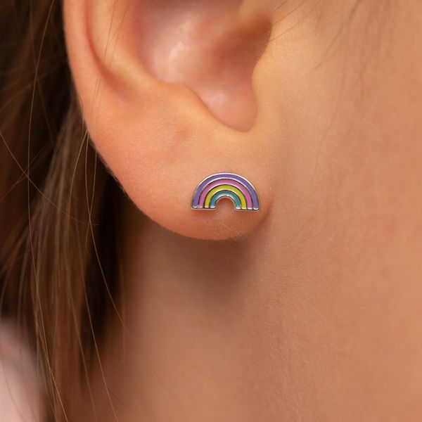 Sterling Silver Enamel Rainbow Children's Screwback Earrings, Ages 6-15 Image 2 Barthau Jewellers Stouffville, ON