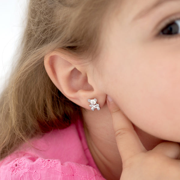 Sterling Silver Teddy Bear Children's Screwback Earrings, Ages 3-15 Image 2 Barthau Jewellers Stouffville, ON