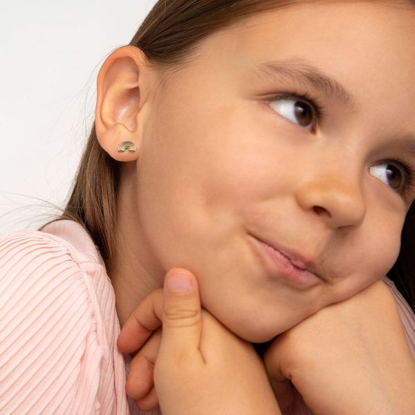 Sterling Silver Gold Plated Enamel Rainbow Children's Screwback Earrings, Ages 6-15 Image 2 Barthau Jewellers Stouffville, ON