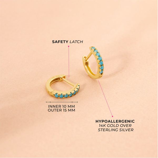 Sterling Silver Gold Plated 9mm Turquoise Children's Hoop Earrings, Ages 5-14 Image 3 Barthau Jewellers Stouffville, ON