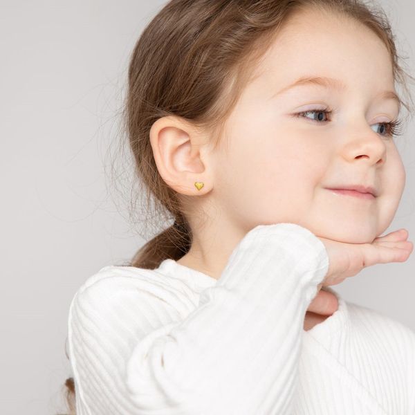 Sterling Silver Gold Plated Tiny Heart Children's Screwback Earrings, Ages 2-15 Image 2 Barthau Jewellers Stouffville, ON
