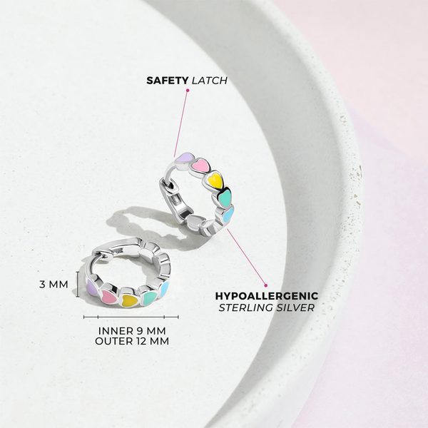 Sterling Silver Cascading Heart Huggie Kids Earrings Ages 3-17 Image 4 Barthau Jewellers Stouffville, ON