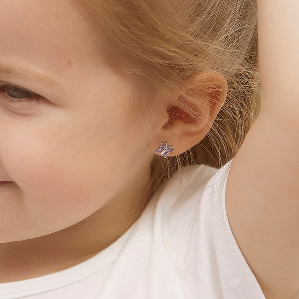 Sterling Silver Purple CZ Butterfly Kids Earrings Ages 3-10 Image 2 Barthau Jewellers Stouffville, ON