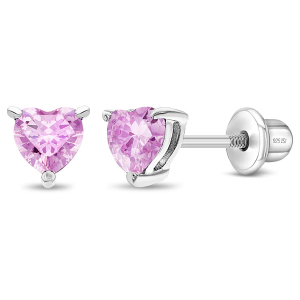 Sterling Silver Pink CZ Heart Kids Earrings Ages 0-10 Barthau Jewellers Stouffville, ON