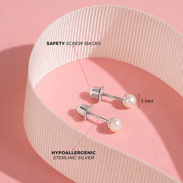 Sterling Silver Simulated 3-5mm Children's Screwback Earrings Ages 0-6 Image 3 Barthau Jewellers Stouffville, ON