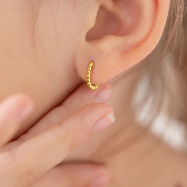 Sterling Silver Gold Plated Beaded Children's Hoop Earrings Ages 5-12 Image 2 Barthau Jewellers Stouffville, ON
