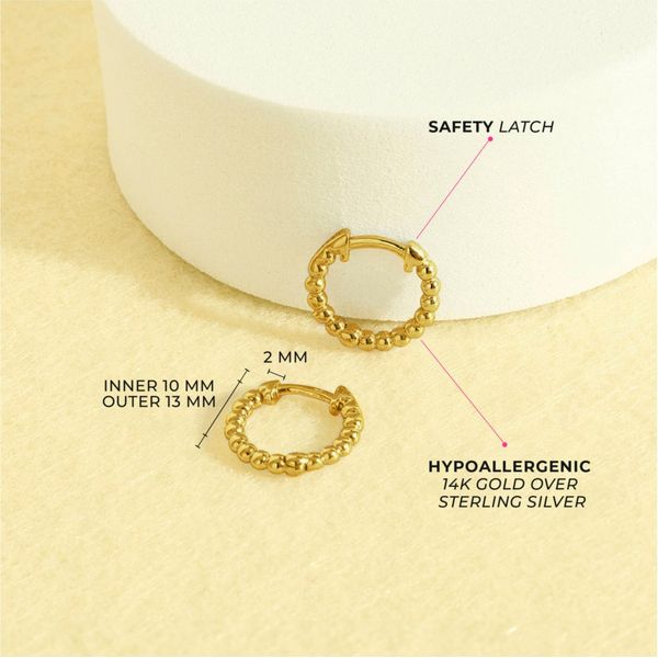Sterling Silver Gold Plated Beaded Children's Hoop Earrings Ages 5-12 Image 3 Barthau Jewellers Stouffville, ON