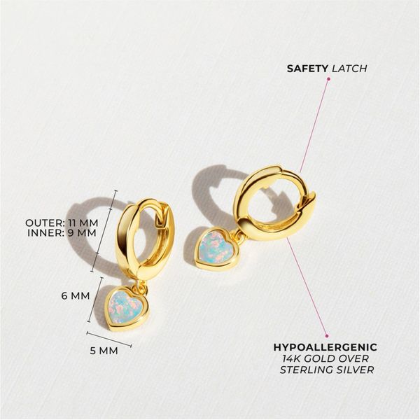 Sterling Silver Gold Plated Opal Heart Dangle Children's Hoop Earrings Ages 4-17 Image 3 Barthau Jewellers Stouffville, ON