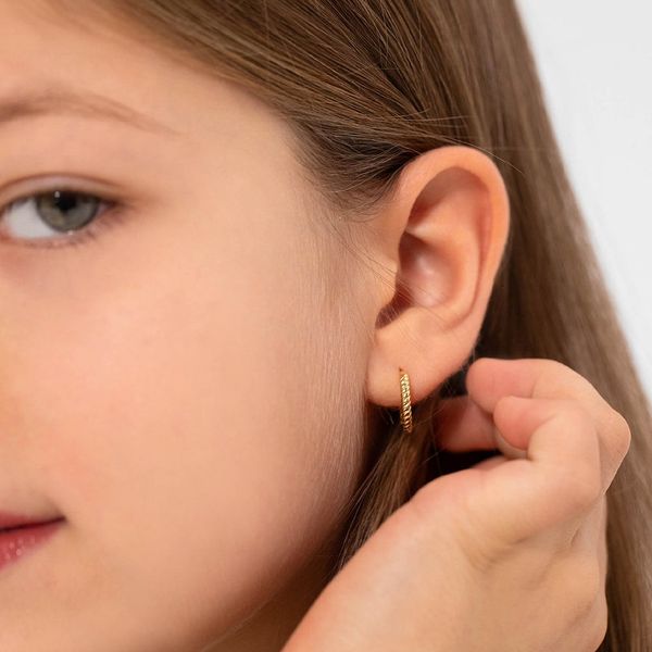 Sterling Silver Gold Plated Twisted Rope Children's Hoop Earrings Ages 5-12 Image 2 Barthau Jewellers Stouffville, ON