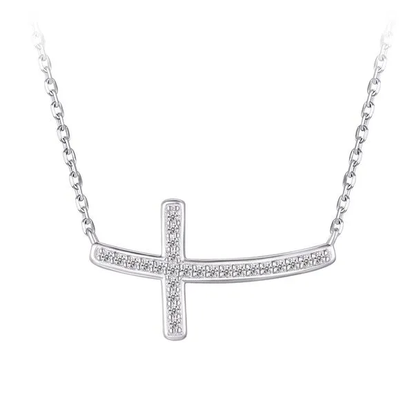 Sterling Silver Sideways Cubic Zirconia Cross Necklace Barthau Jewellers Stouffville, ON