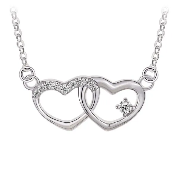 Sterling Silver Cubic Zirconia Double Heart CZ Necklace Barthau Jewellers Stouffville, ON