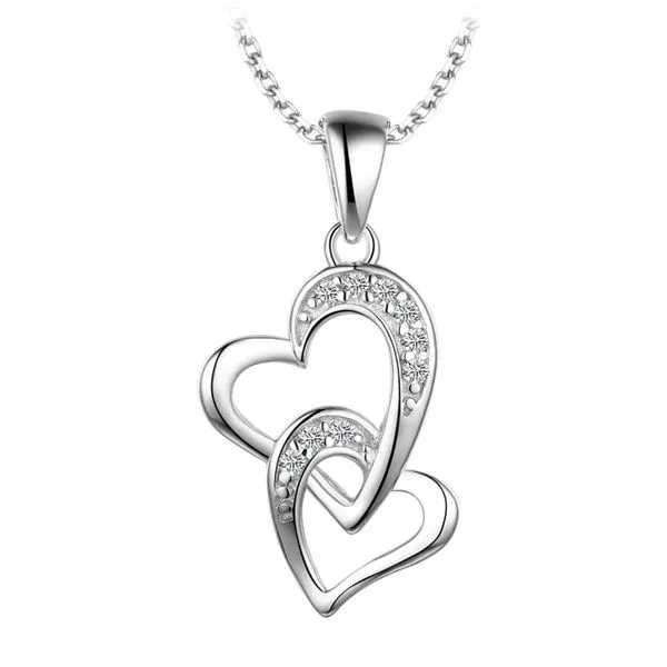 Sterling Silver Double Heart Cubic Zirconia Necklace Barthau Jewellers Stouffville, ON