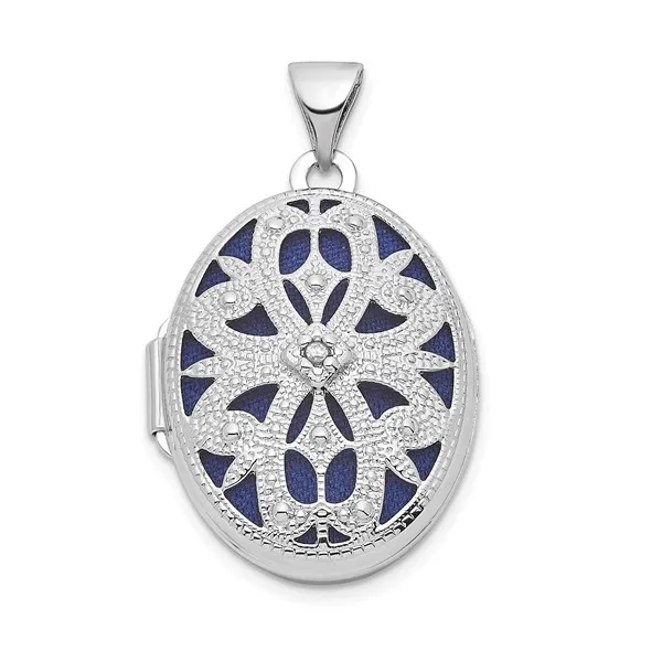 Sterling Silver Filigree Diamond 21MM Oval Locket Barthau Jewellers Stouffville, ON