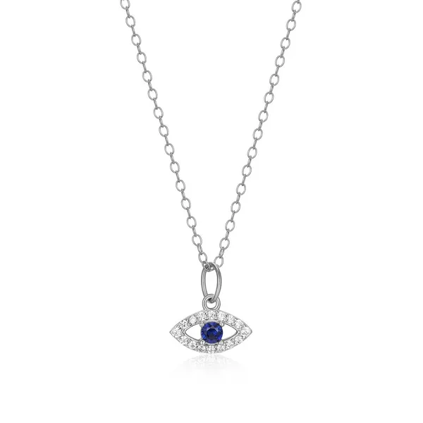 Sterling Silver MONTE LUNA Lab Grown Diamond & Created Sapphire Evil Eye Necklace, 16+2