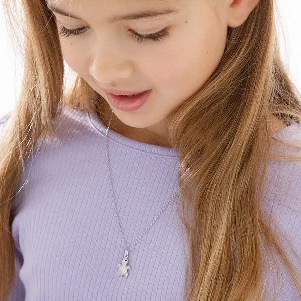 Sterling Silver Pink CZ Turtle Kids Necklace Ages 3-10 Image 2 Barthau Jewellers Stouffville, ON