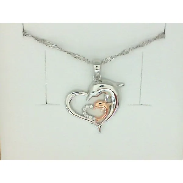 Sterling Silver & Cubic Zirconia Heart With Dolphin Necklace Barthau Jewellers Stouffville, ON