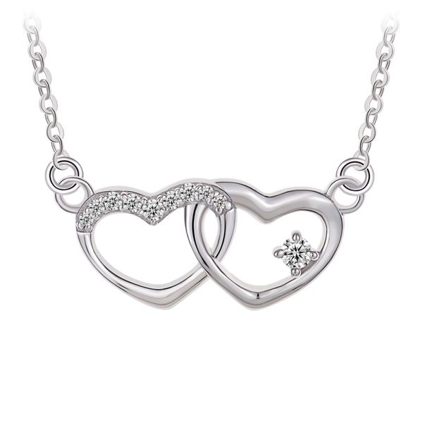 Sterling Silver Cubic Zirconia Double Heart CZ Necklace Barthau Jewellers Stouffville, ON