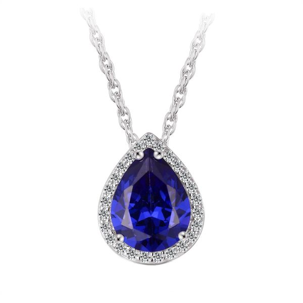 Sterling Silver Synthetic Tanzanite Cubic Zirconia Halo Necklace Barthau Jewellers Stouffville, ON