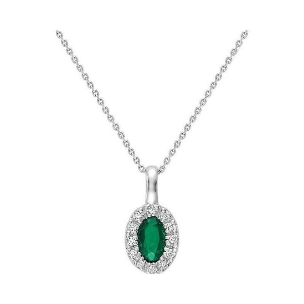 Sterling Silver Emerald & Cubic Zirconia Oval Halo Necklace 18