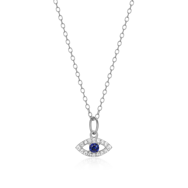 Sterling Silver MONTE LUNA Lab Grown Diamond & Created Sapphire Evil Eye Necklace, 16+2