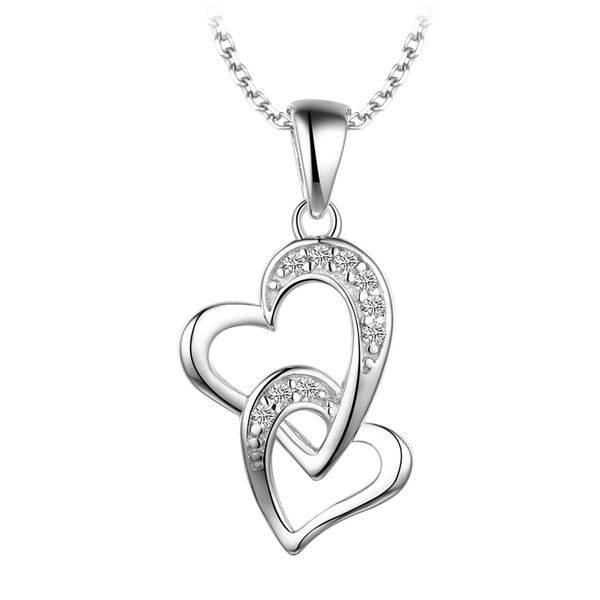 Sterling Silver Double Heart Cubic Zirconia Necklace Barthau Jewellers Stouffville, ON