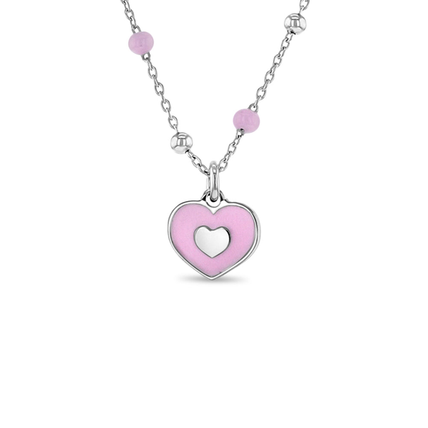 Sterling Silver Pink Heart Satellite Children's Necklace Ages 3 - 10 Barthau Jewellers Stouffville, ON
