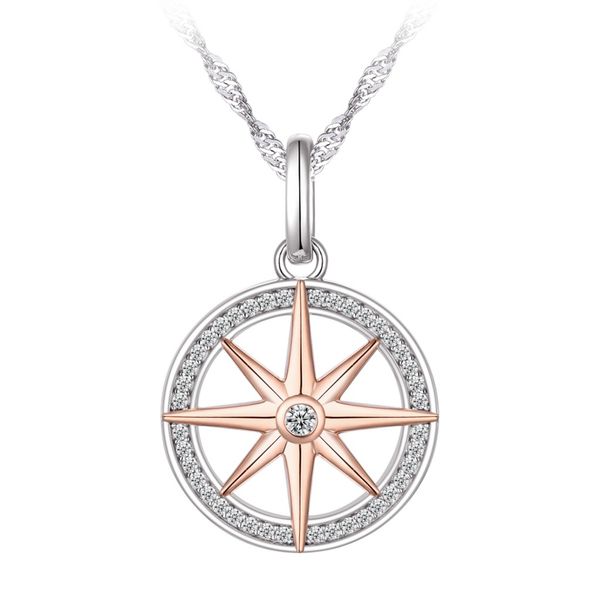 Sterling Silver/Rose Gold Plate Cubic Zirconia Compass Rose Necklace Barthau Jewellers Stouffville, ON