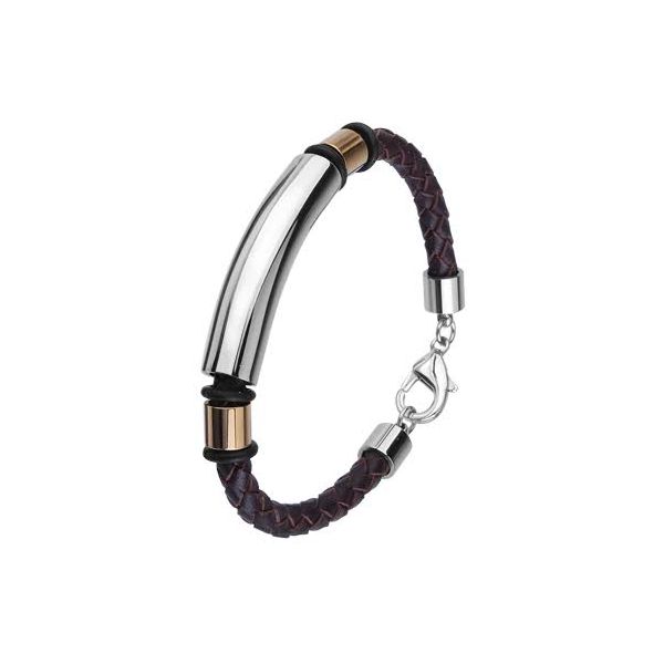 Stainless Steel Black Leather Bracelet Barthau Jewellers Stouffville, ON