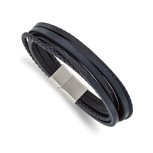 Stainless Steel Brushed Navy Blue Leather Multi Strand 8in Bracelet Barthau Jewellers Stouffville, ON