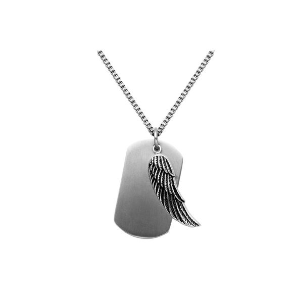 Stainless Steel Dog Tag & Feather Necklace 24