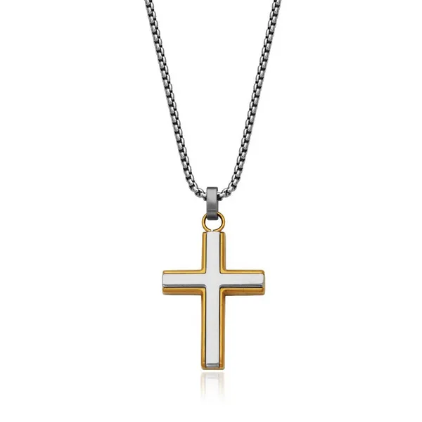 Stainless Steel/IP Gold Cross Necklace 24