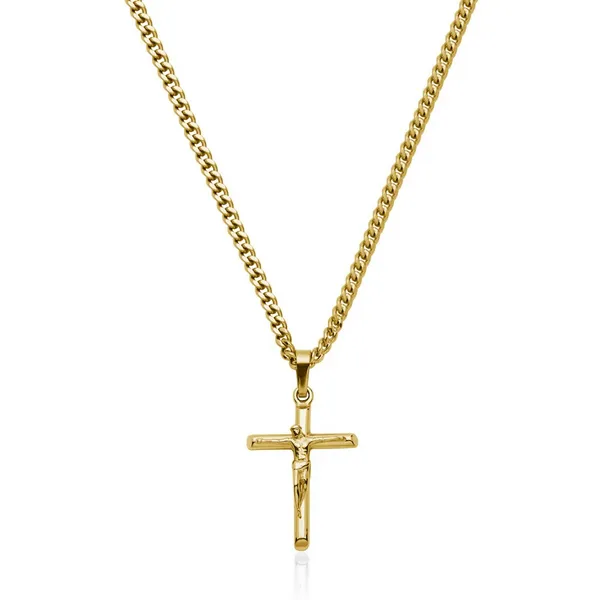 Stainless Steel IP Gold Plated Crucifix Necklace Barthau Jewellers Stouffville, ON