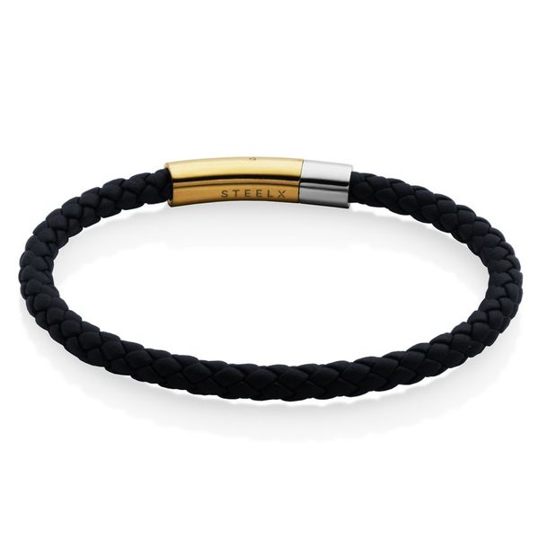 Stainless Steel Braided Black Leather Bracelet 8.5