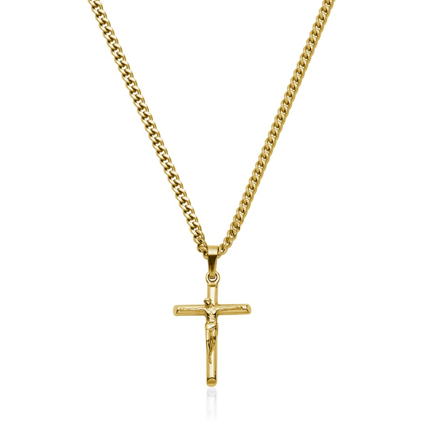 Stainless Steel IP Gold Plated Crucifix Necklace Barthau Jewellers Stouffville, ON