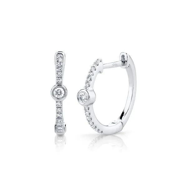 14KW Diamond Bezel Huggie Earrings by Shy Creation Jim Bartlett Fine Jewelry Longview, TX