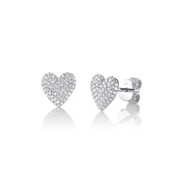 14KW Pave Heart Diamond Stud Earrings by Shy Creation Jim Bartlett Fine Jewelry Longview, TX