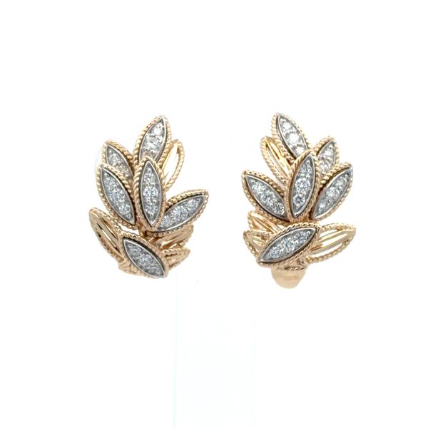 14K2T Diamond Leaf Earrings by Shy Creation Jim Bartlett Fine Jewelry Longview, TX