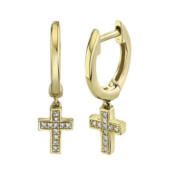 14KY Diamond Cross Huggie Earrings by Shy Creation Jim Bartlett Fine Jewelry Longview, TX