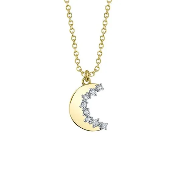 14KY Diamond Crescent Moon Pendant by Shy Creation Jim Bartlett Fine Jewelry Longview, TX