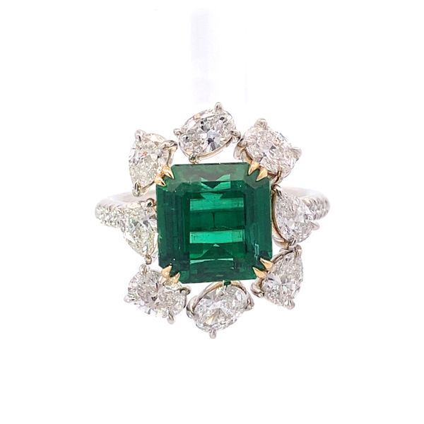 PT & 18KY Emerald & Diamond Halo Ring by Mark Henry Jim Bartlett Fine Jewelry Longview, TX