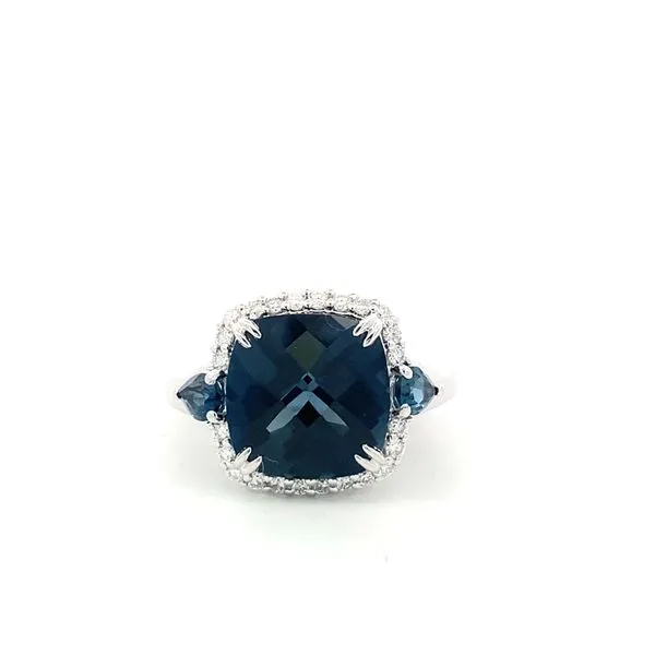 14KW London Blue Topaz & Diamond Halo Ring by Bellarri Jim Bartlett Fine Jewelry Longview, TX
