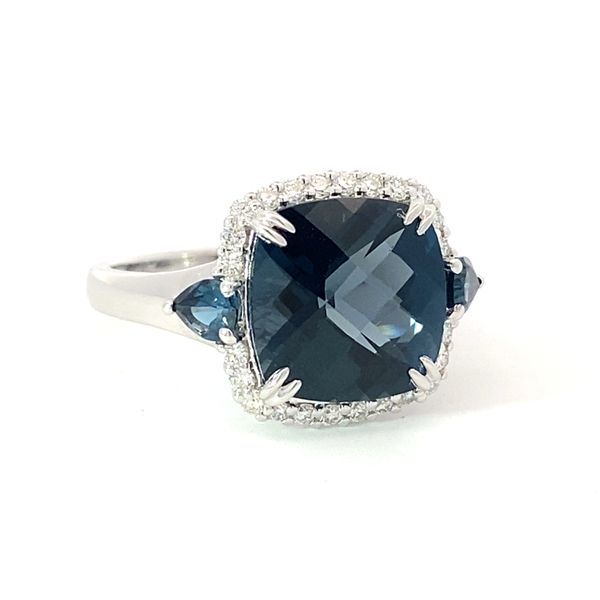 14KW London Blue Topaz & Diamond Halo Ring by Bellarri Jim Bartlett Fine Jewelry Longview, TX