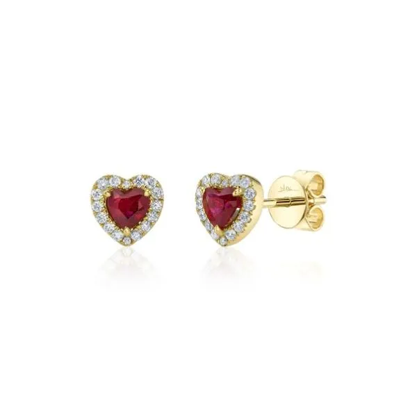 14KY Ruby and Diamond Heart Studs Jim Bartlett Fine Jewelry Longview, TX