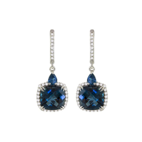 14KW London Blue Topaz & Diamond Drop Earrings by Bellarri Jim Bartlett Fine Jewelry Longview, TX
