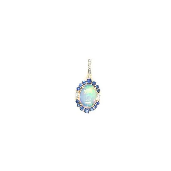 14KY Opal, Sapphire and Diamond Pendant by Bellarri Jim Bartlett Fine Jewelry Longview, TX