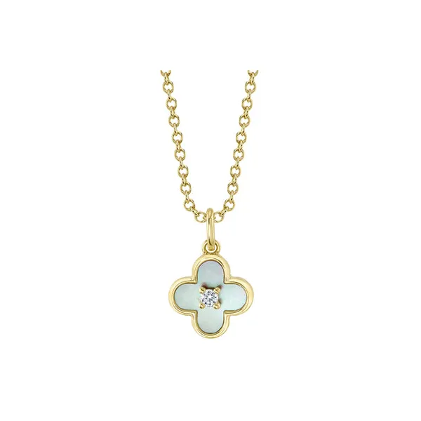14KY Mother of Pearl and Diamond Clover Necklace by Shy Creation Jim Bartlett Fine Jewelry Longview, TX