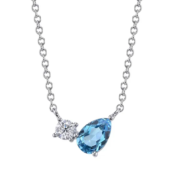14KW Blue Topaz and Diamond Pendant by Shy Creation Jim Bartlett Fine Jewelry Longview, TX